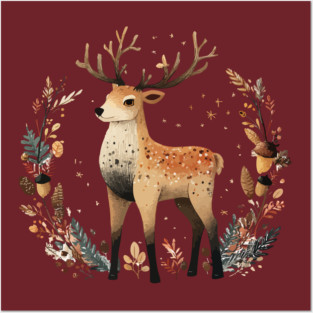 Mystical Stag in a Forest Wreath - Pagan & Celtic Folk Art Posters and Art