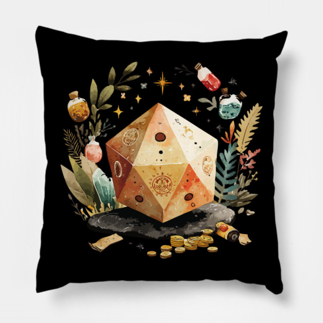 Magical D20 Dice - Dungeon Master & TTRPG Gamer Gift Pillow by TuncGK
