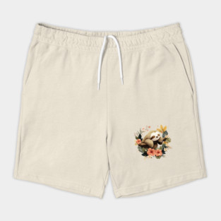 Sleepy Sloth in a Tropical Wreath - Slow Living Folk Art Shorts