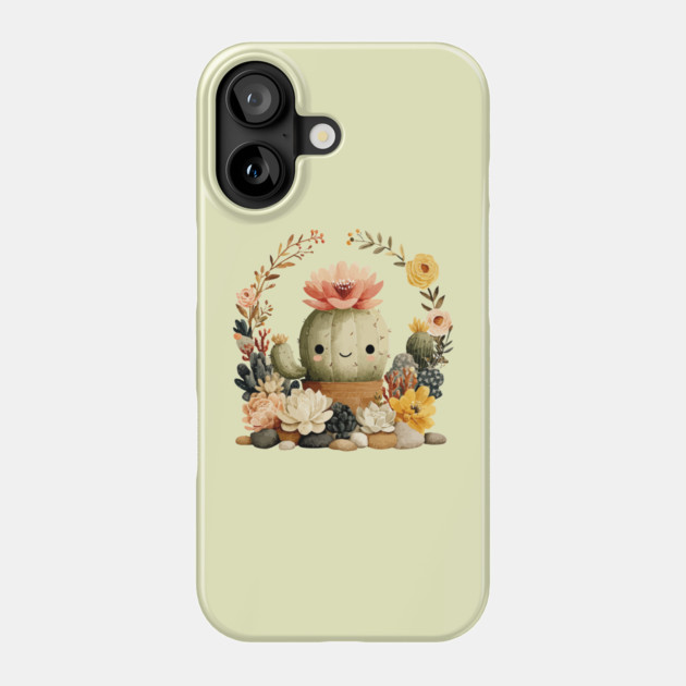 Smiling Cactus in a Succulent Wreath - Plant Parent Folk Art Phone Case by TuncGK