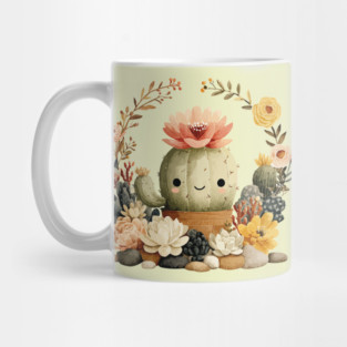 Smiling Cactus in a Succulent Wreath - Plant Parent Folk Art Mug