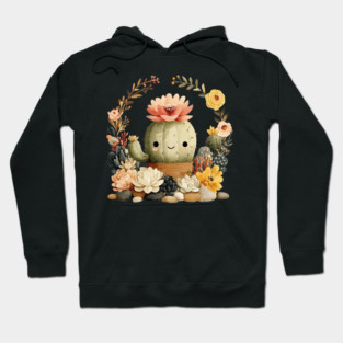 Smiling Cactus in a Succulent Wreath - Plant Parent Folk Art Hoodie