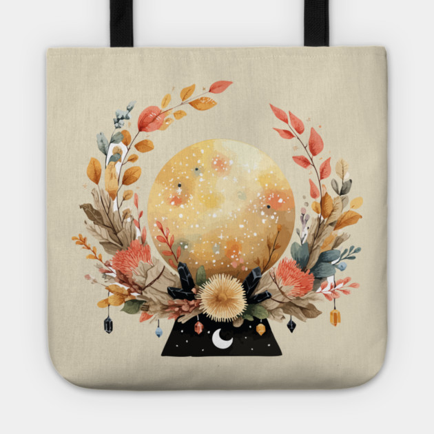 Full Moon in a Celestial Wreath - Witchy & Astrology Art Tote by TuncGK