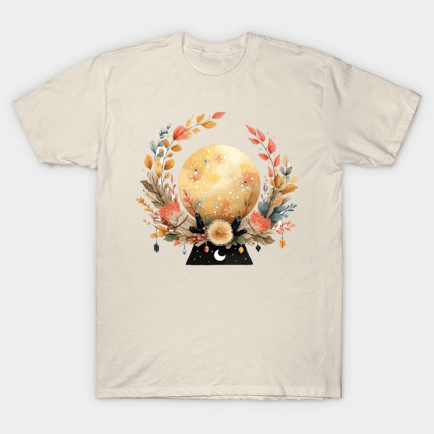Full Moon in a Celestial Wreath - Witchy & Astrology Art T-Shirt by TuncGK