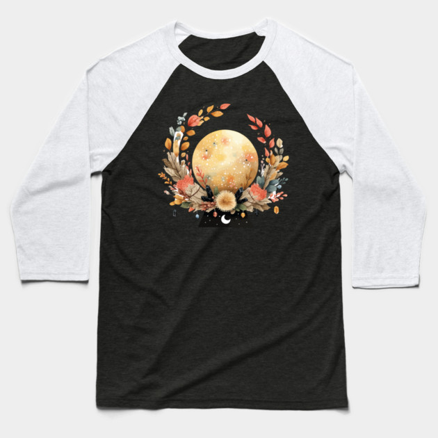 Full Moon in a Celestial Wreath - Witchy & Astrology Art Baseball T-Shirt by TuncGK