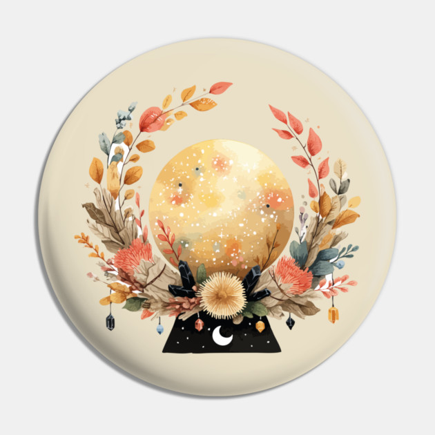 Full Moon in a Celestial Wreath - Witchy & Astrology Art Pin by TuncGK