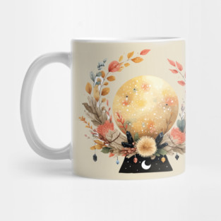 Full Moon in a Celestial Wreath - Witchy & Astrology Art Mug