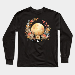 Full Moon in a Celestial Wreath - Witchy & Astrology Art Long Sleeve T-Shirt