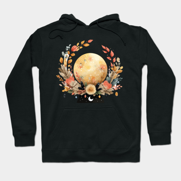 Full Moon in a Celestial Wreath - Witchy & Astrology Art Hoodie by TuncGK