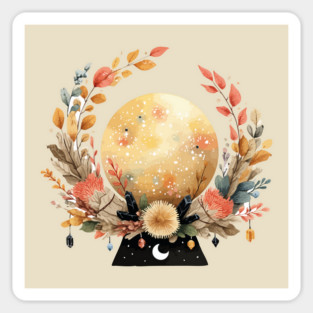 Full Moon in a Celestial Wreath - Witchy & Astrology Art Sticker