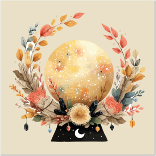 Full Moon in a Celestial Wreath - Witchy & Astrology Art Posters and Art