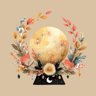 Full Moon in a Celestial Wreath - Witchy & Astrology Art T-Shirt