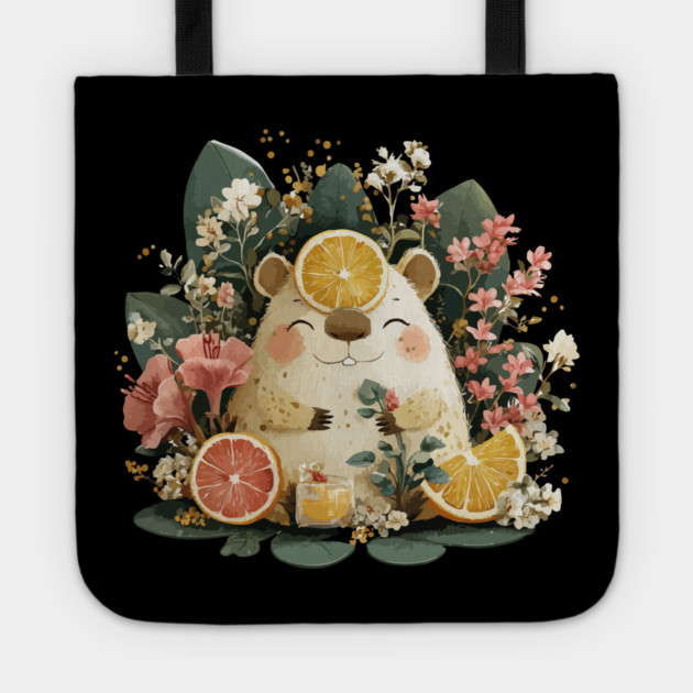 Chill Capybara with an Orange Slice - Whimsical Animal Folk Art Tote by TuncGK