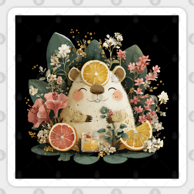 Chill Capybara with an Orange Slice - Whimsical Animal Folk Art Sticker by TuncGK