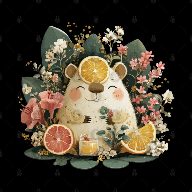 Chill Capybara with an Orange Slice - Whimsical Animal Folk Art by TuncGK