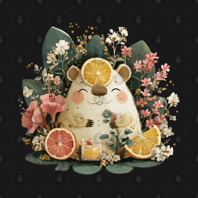 Chill Capybara with an Orange Slice - Whimsical Animal Folk Art by TuncGK