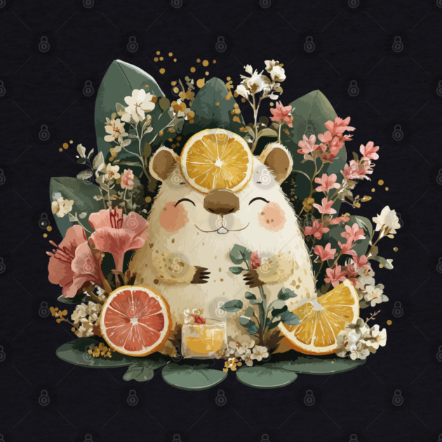 Chill Capybara with an Orange Slice - Whimsical Animal Folk Art by TuncGK