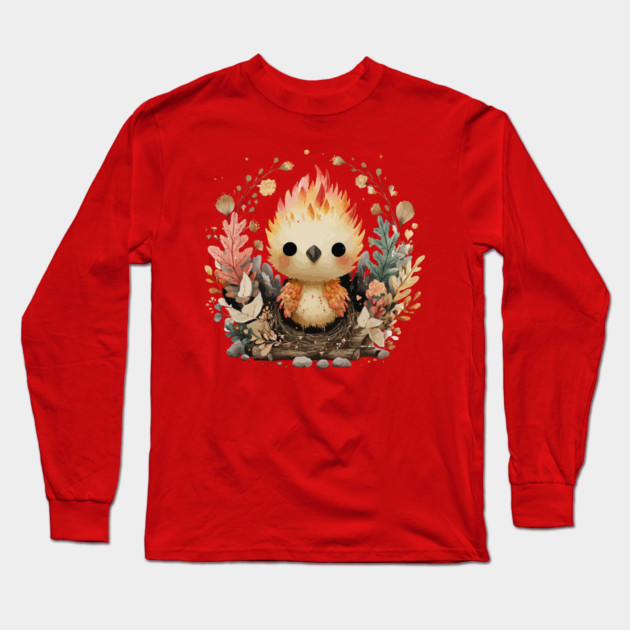 Baby Phoenix Rebirth - Mythical Fantasy Folk Art Long Sleeve T-Shirt by TuncGK