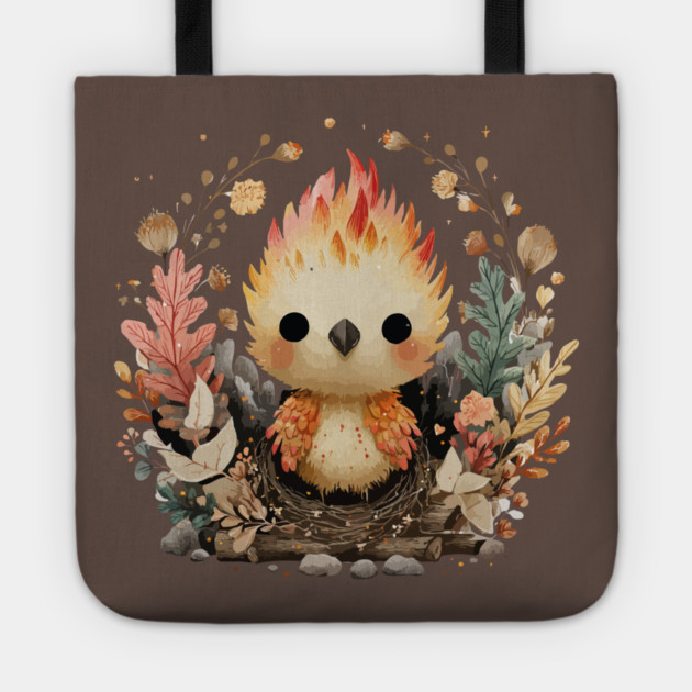 Baby Phoenix Rebirth - Mythical Fantasy Folk Art Tote by TuncGK