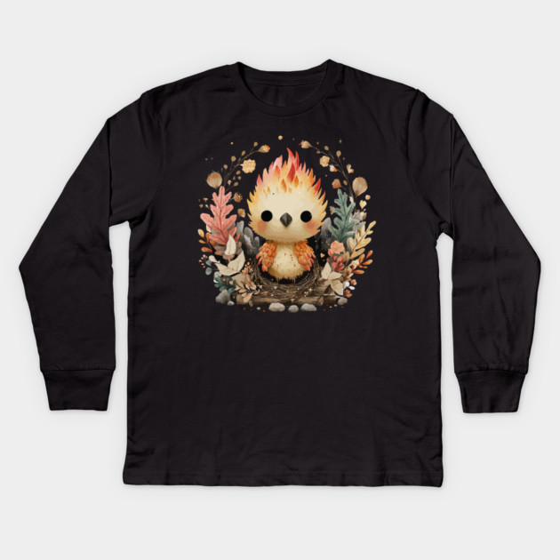 Baby Phoenix Rebirth - Mythical Fantasy Folk Art Kids Long Sleeve T-Shirt by TuncGK