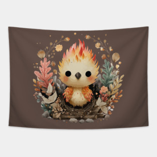 Baby Phoenix Rebirth - Mythical Fantasy Folk Art Tapestry