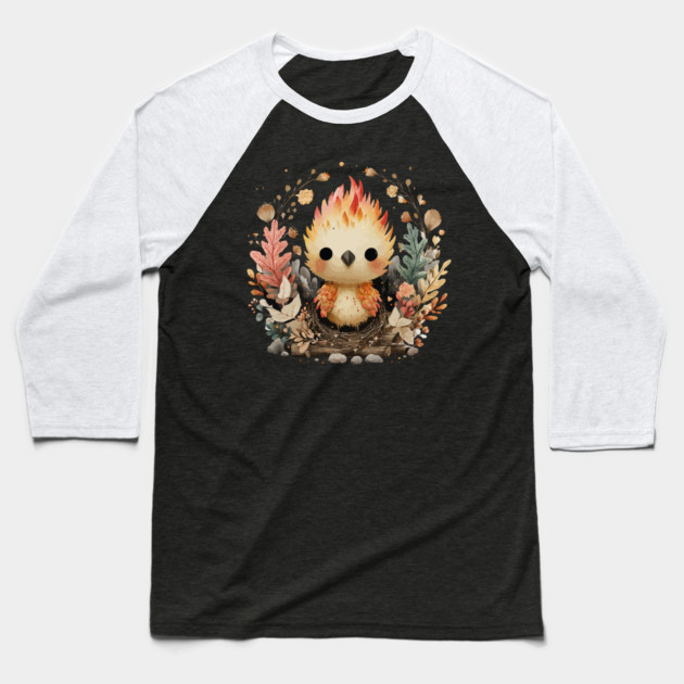 Baby Phoenix Rebirth - Mythical Fantasy Folk Art Baseball T-Shirt by TuncGK