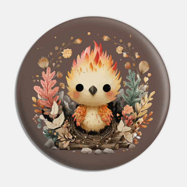 Baby Phoenix Rebirth - Mythical Fantasy Folk Art Pin by TuncGK