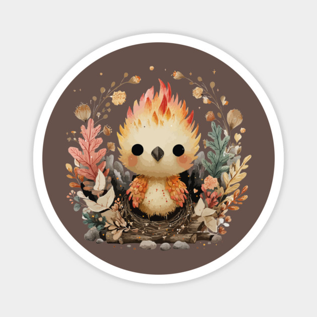 Baby Phoenix Rebirth - Mythical Fantasy Folk Art Magnet by TuncGK