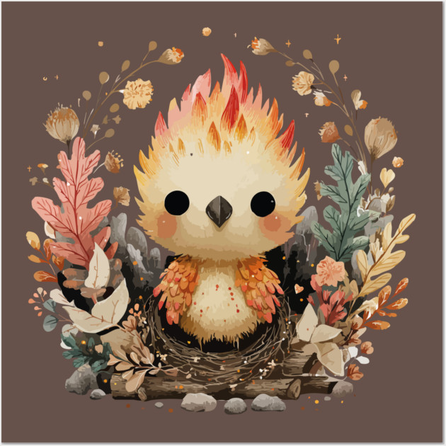 Baby Phoenix Rebirth - Mythical Fantasy Folk Art Wall Art by TuncGK
