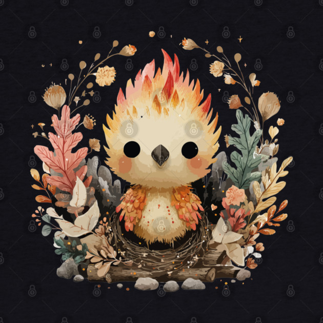 Baby Phoenix Rebirth - Mythical Fantasy Folk Art by TuncGK