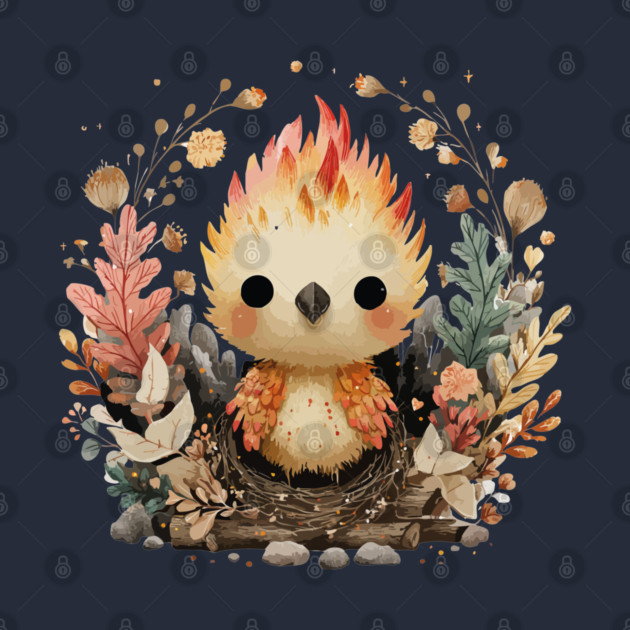 Baby Phoenix Rebirth - Mythical Fantasy Folk Art by TuncGK