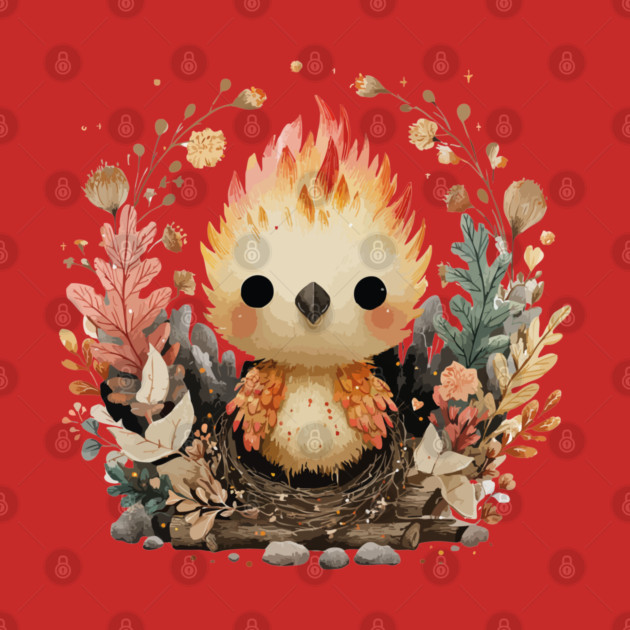 Baby Phoenix Rebirth - Mythical Fantasy Folk Art by TuncGK