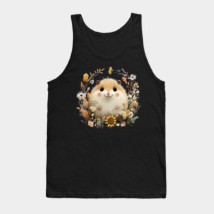 Chubby Hamster in a Sunflower Wreath - Pet Owner Folk Art Tank Top