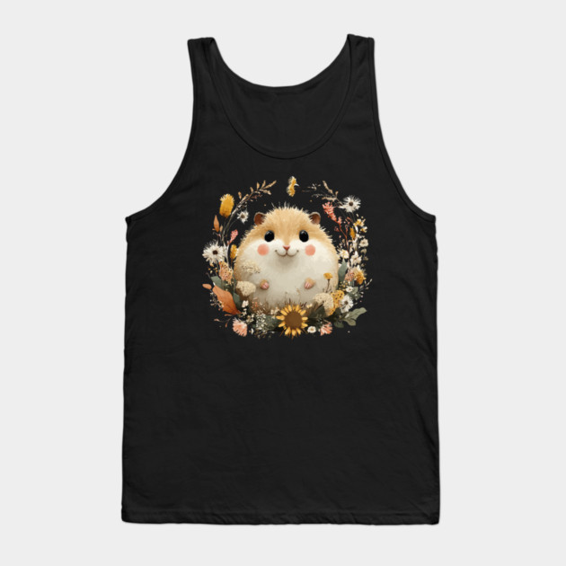 Chubby Hamster in a Sunflower Wreath - Pet Owner Folk Art Tank Top by TuncGK