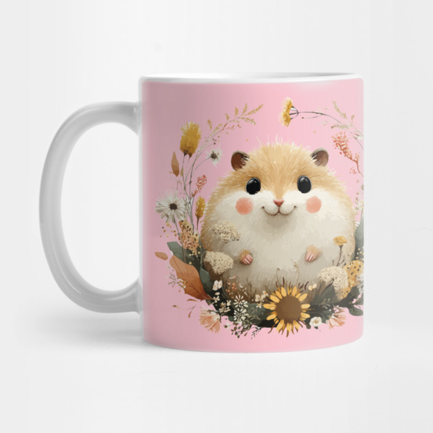 Chubby Hamster in a Sunflower Wreath - Pet Owner Folk Art by TuncGK