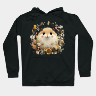 Chubby Hamster in a Sunflower Wreath - Pet Owner Folk Art Hoodie