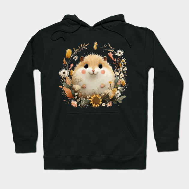 Chubby Hamster in a Sunflower Wreath - Pet Owner Folk Art Hoodie by TuncGK