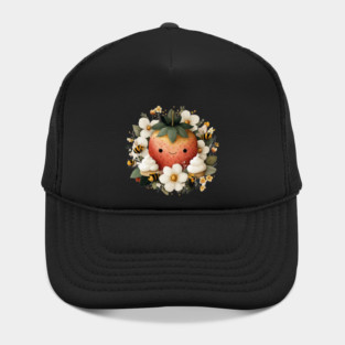 Whimsical Strawberry & Bees - Summer Cottagecore Folk Art Hat