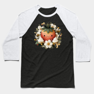 Whimsical Strawberry & Bees - Summer Cottagecore Folk Art Baseball T-Shirt