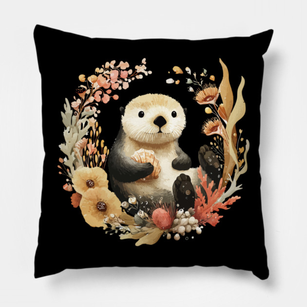 Playful Sea Otter - Significant Otter & Anniversary Folk Art Pillow by TuncGK