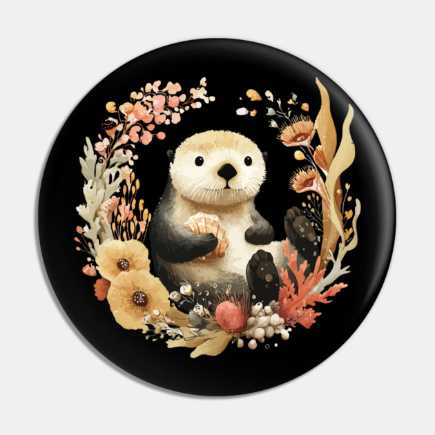 Playful Sea Otter - Significant Otter & Anniversary Folk Art Pin by TuncGK
