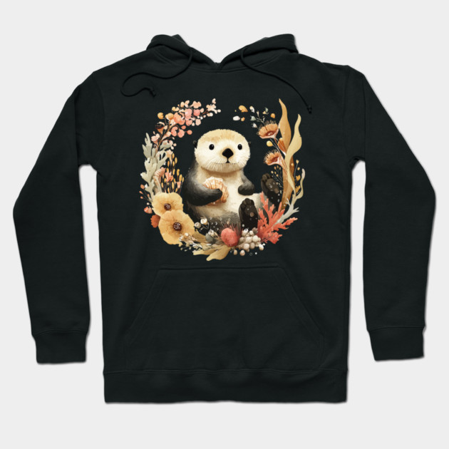 Playful Sea Otter - Significant Otter & Anniversary Folk Art Hoodie by TuncGK