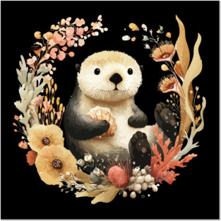 Playful Sea Otter - Significant Otter & Anniversary Folk Art Posters and Art