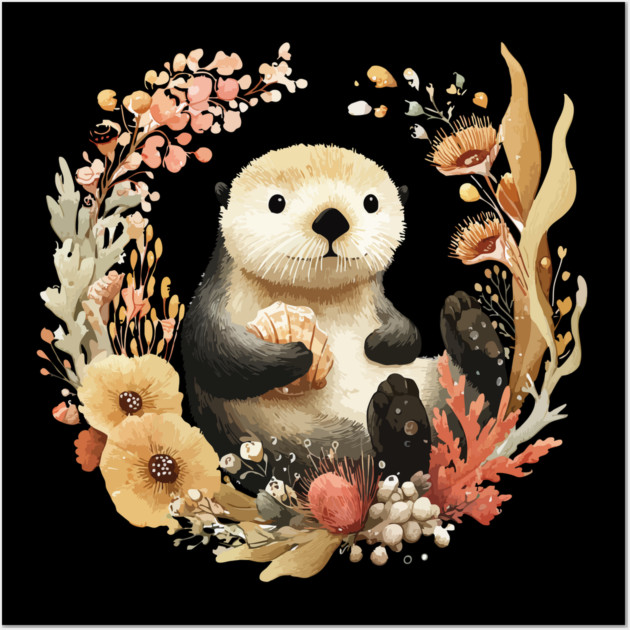 Playful Sea Otter - Significant Otter & Anniversary Folk Art Wall Art by TuncGK