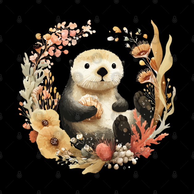 Playful Sea Otter - Significant Otter & Anniversary Folk Art by TuncGK