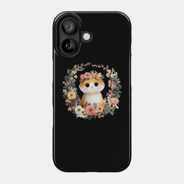 Cozy Orange Cat in a Floral Wreath - Cat Mom & Rescue Folk Art Phone Case by TuncGK