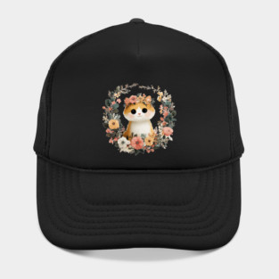 Cozy Orange Cat in a Floral Wreath - Cat Mom & Rescue Folk Art Hat