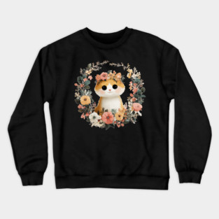 Cozy Orange Cat in a Floral Wreath - Cat Mom & Rescue Folk Art Crewneck Sweatshirt
