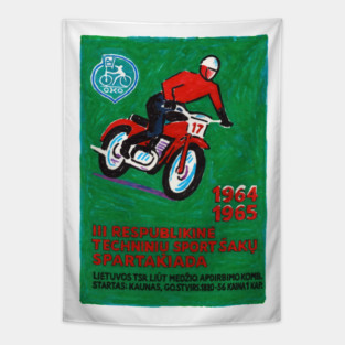 Vintage Lithuanian Motorbike Matchbook Label - Original Drawing Tapestry