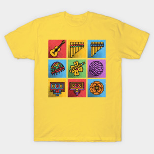 Hispanic Heritage Icons - Latin Music Guitar & Pan Flute Design T-Shirt